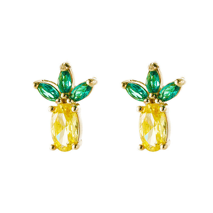 1 Pair Simple Style Flower Copper Plating Inlay Crystal Rhinestones Zircon 18K Gold Plated Gold Plated Silver Plated Earrings Ear Studs