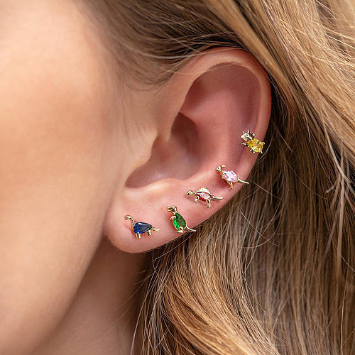 Copper Cartoon Candy Color Dinosaur Ear Studs College Style Sweet Cute Earrings