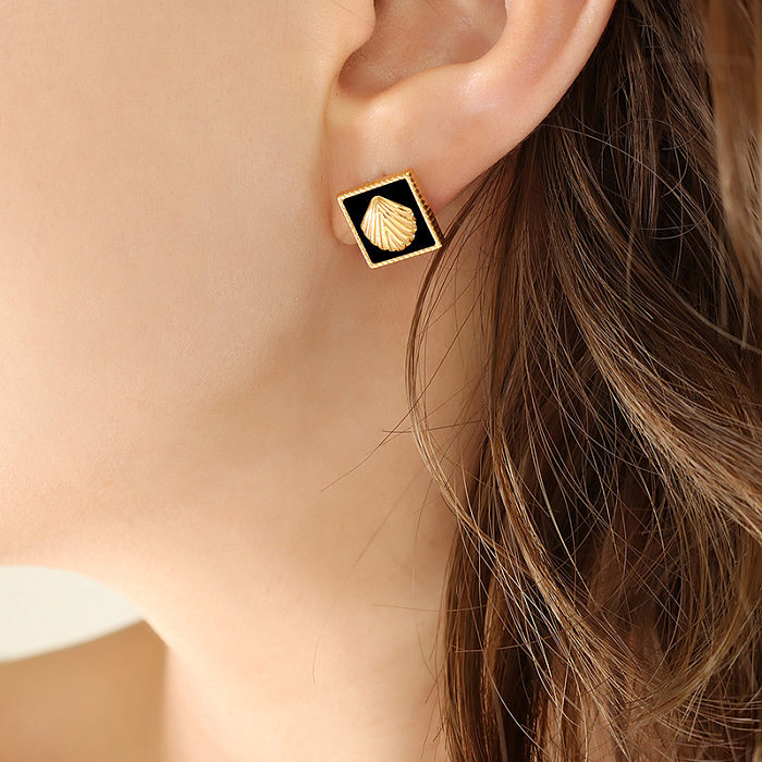 Fashion Square Shell Titan Stahl Beschichtung Ohrringe Halskette
