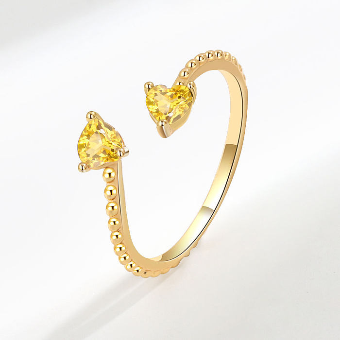 Modischer offener Ring in Herzform mit Kupferbeschichtung und Inlay aus Zirkon, 1 Stück