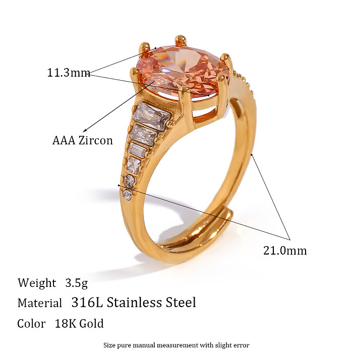 1 Piece Fashion Oval Stainless Steel Inlay Zircon Open Ring