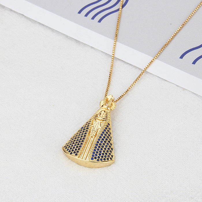 European And American New Inlaid Zirconium Virgin Necklace Men's And Women's Spot Direct Supply Simple Copper-Plated Gold-Style Religious Belief Pendant