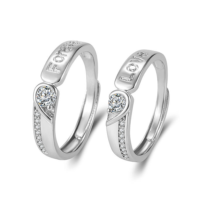خاتم نحاسي للزوجين على شكل قلب مرصع بالألماس الكوري من الزركون