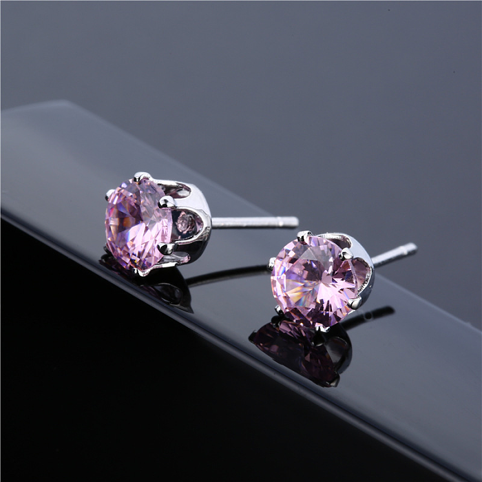 1 Pair Elegant Round Plating Inlay Copper Brass Zircon White Gold Plated Ear Studs