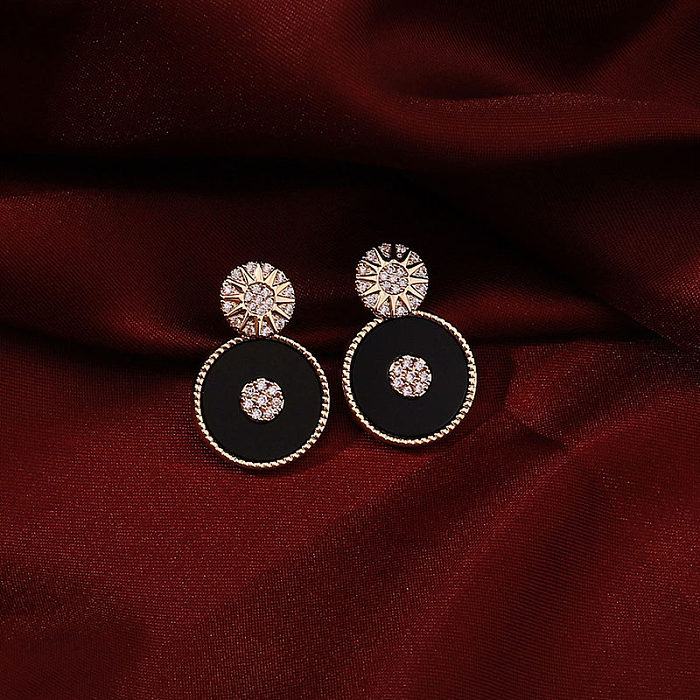 1 Pair Simple Style Round Plating Inlay Copper Zircon 18K Gold Plated Ear Studs