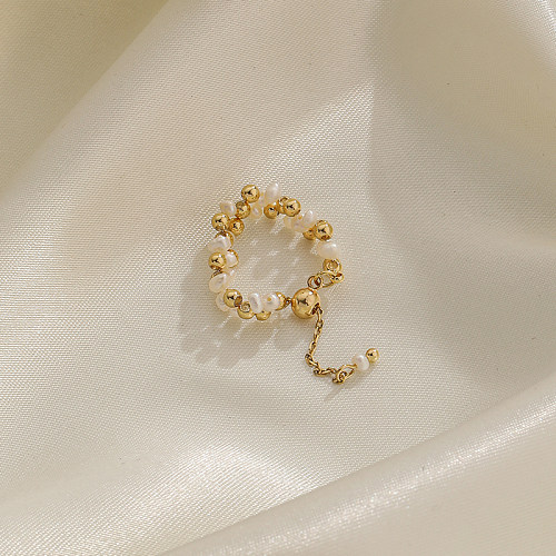 Retro commute estilo coreano bloco de cores cobre frisado chapeamento oco anéis banhados a ouro 18K