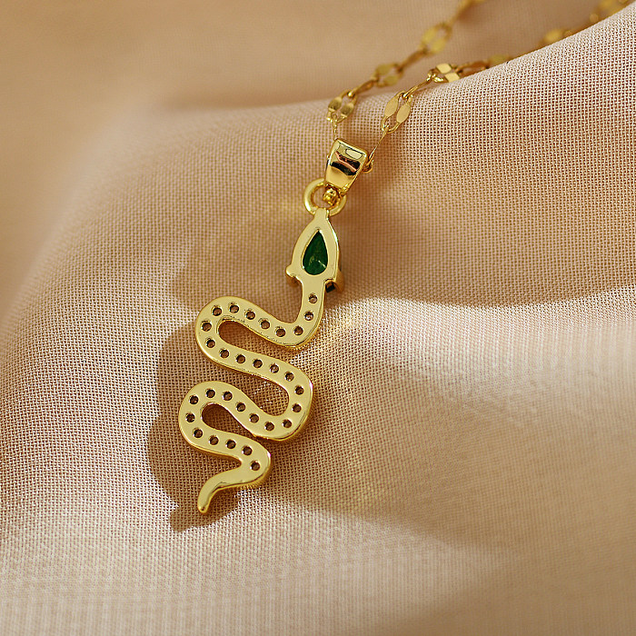 Simple Style Snake Copper Inlay Zircon Necklace