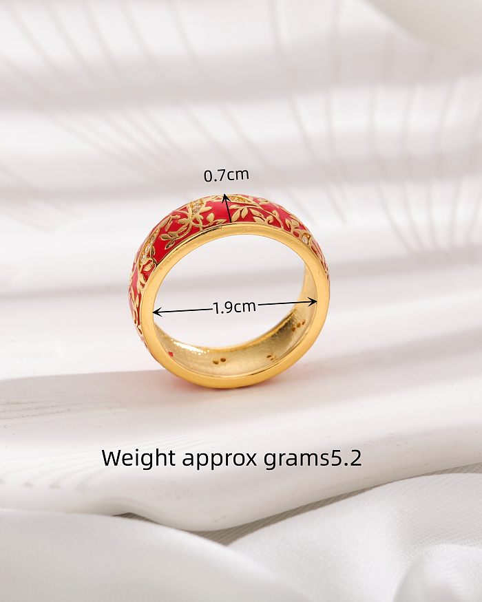 Elegante Vintage-Stil-Blätter-Kupfer-Epoxidbeschichtung-Inlay-Zirkon-18-Karat-vergoldete Ringe