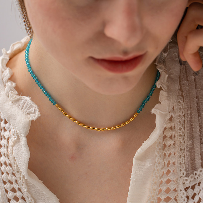 Collar de pulseras de cristal artificial de acero inoxidable geométrico brillante de estilo Simple elegante para mujer