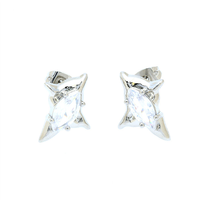 1 paire de clous d'oreilles luxueux en forme d'étoile et de papillon, Style IG, incrustation de cuivre et de Zircon plaqué or 18 carats