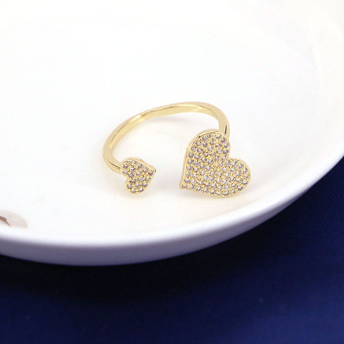 Fashion Cross Heart Shape Copper Open Ring Inlay Zircon Copper Rings