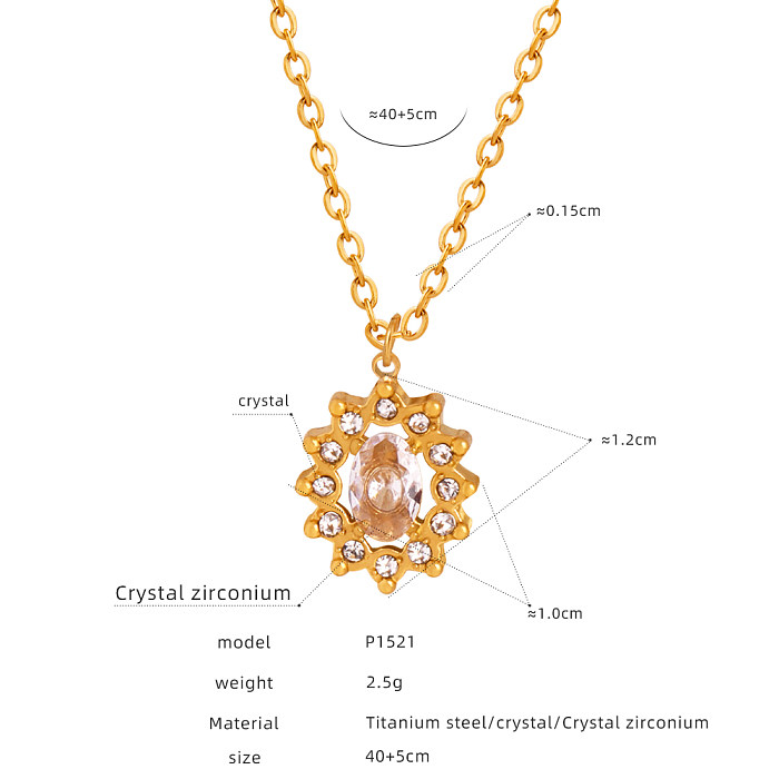 Lujoso y brillante forma de corazón geométrico, chapado en acero de titanio, incrustaciones de diamantes de imitación, piedra de cristal, pendientes chapados en oro de 18K, collar