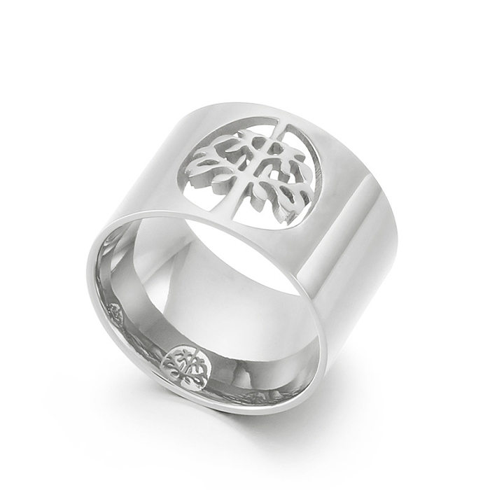 Fashion Personality Polished Stainless Steel Hollow Tree Of Life Ring