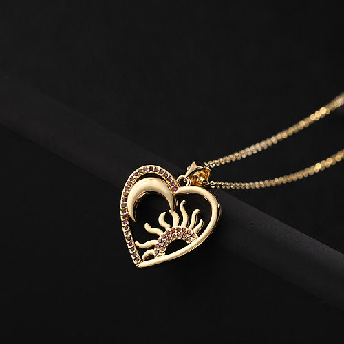Fashion Sun Moon Heart Shape Copper Inlay Zircon Pendant Necklace 1 Piece
