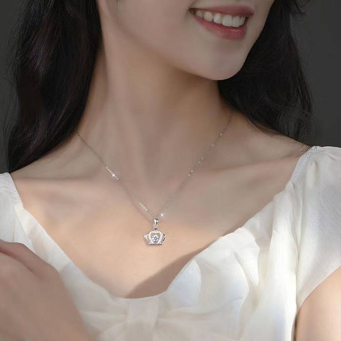 Simple Style Crown Copper Plating Inlay Zircon Pendant Necklace