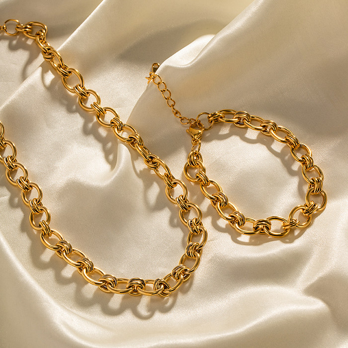 Collier de bracelets plaqué or 18 carats en acier inoxydable géométrique hip-hop