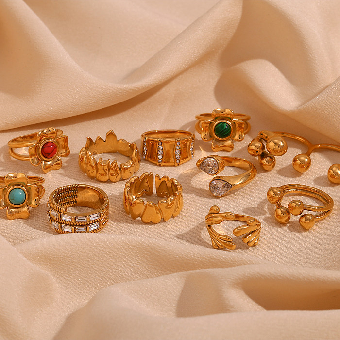 Großhandel Ringe im Vintage-Stil, einfacher Stil, Farbblock-Blume, Edelstahl-Beschichtung, 18 Karat vergoldet