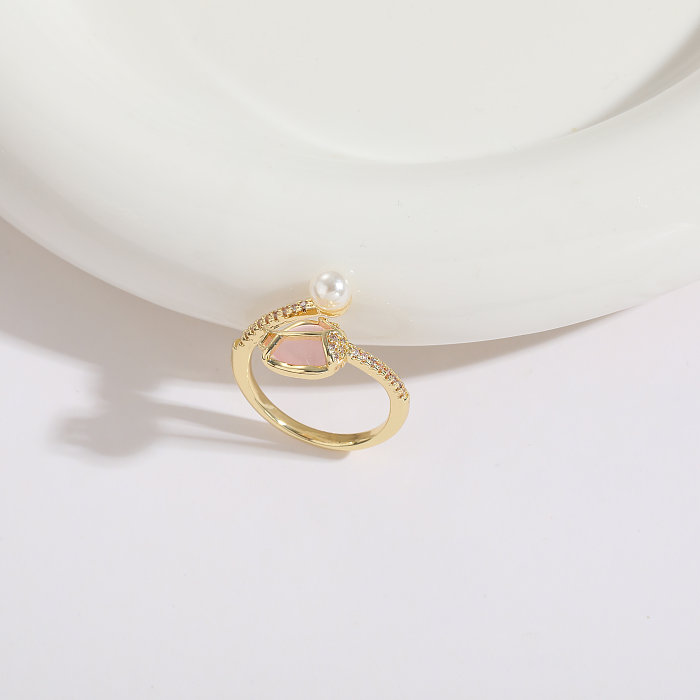 1 Stück Mode Stern Herzform Kupfer Inlay Künstliche Perlen Zirkon Offener Ring