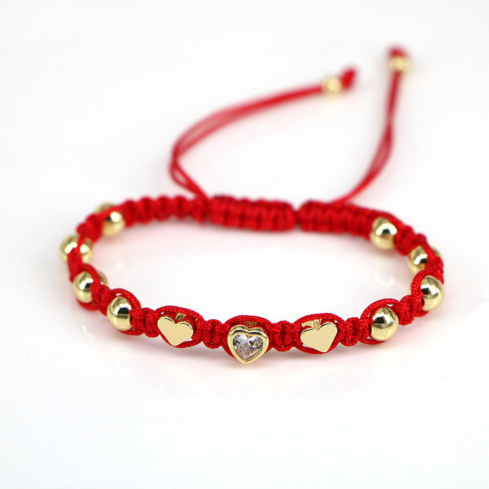 Elegante formato de coração corda cobre banhado a ouro pulseiras de zircão 1 peça