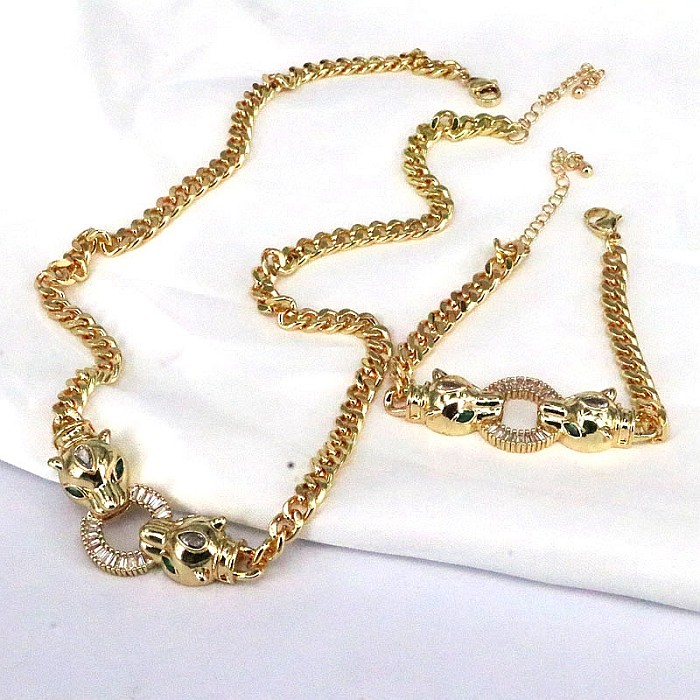 Mode-Tier-Kupfer-Beschichtung eingelegte Gold-Armbänder-Halskette