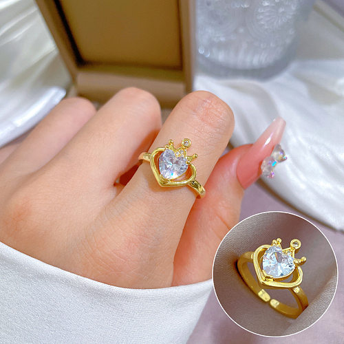 Glam Crown Brass Inlay Artificial Gemstones Open Ring 1 Piece