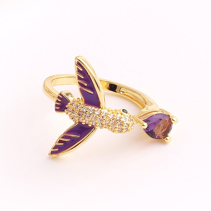 Fashion Animal Heart Shape Copper Gold Plated Zircon Open Ring