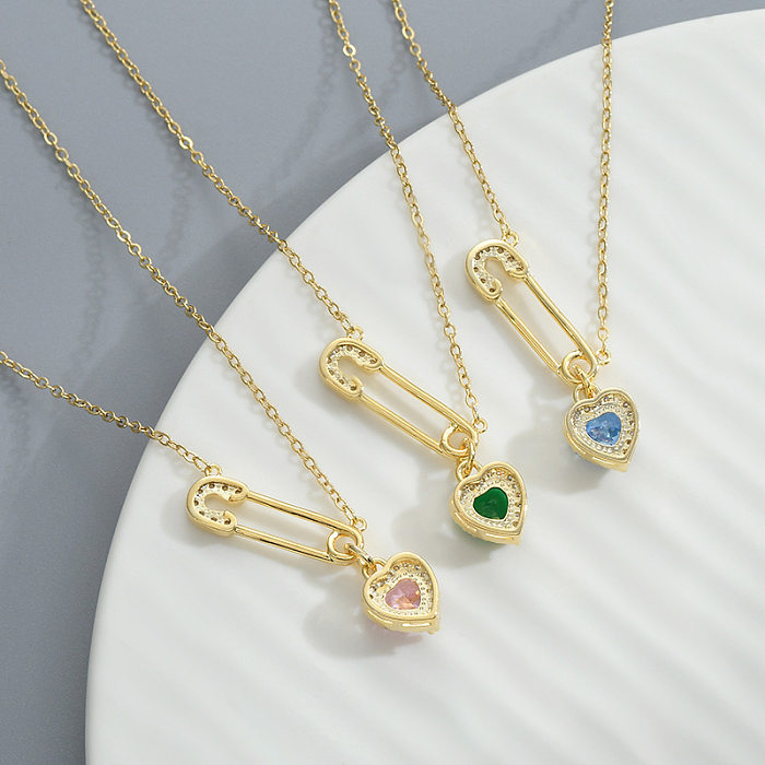 Fashion Heart Shape Copper Inlaid Zircon Pendant Necklace