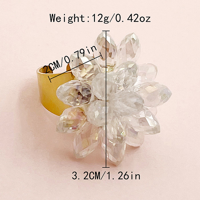 Simple Style Flower Lotus Stainless Steel Plating Inlay Artificial Crystal Gold Plated Rings