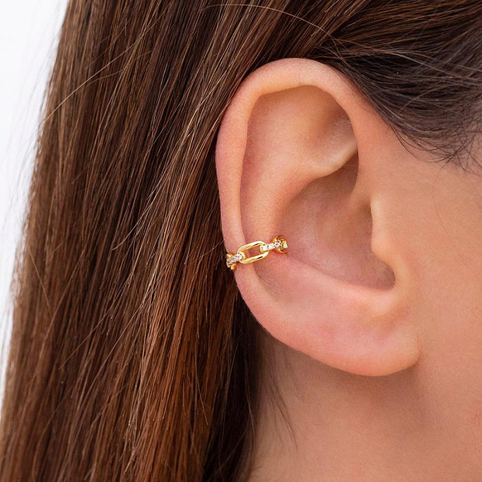 Fashion Single New Flashing Diamond Copper Ear Clip Geometric Hollow Ear Bone Clip Without Pierced Female