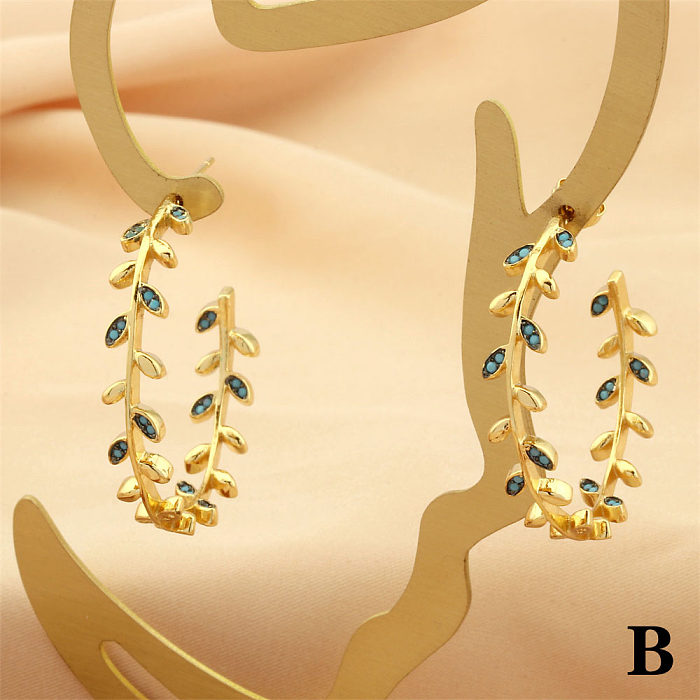 1 Pair Exaggerated Simple Style Leaves Plating Inlay Copper Zircon 18K Gold Plated Earrings