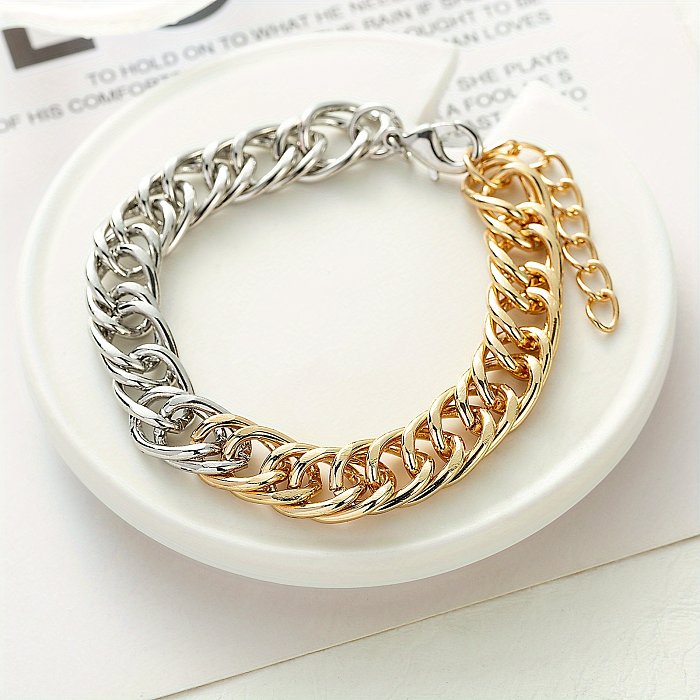 Wholesale Hip-Hop Color Block Titanium Steel White Gold Plated Gold Plated Bracelets Necklace