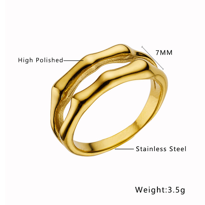 Wholesale Simple Style Bamboo Stainless Steel Titanium Steel Irregular Plating Hollow Out Gold Plated Rings