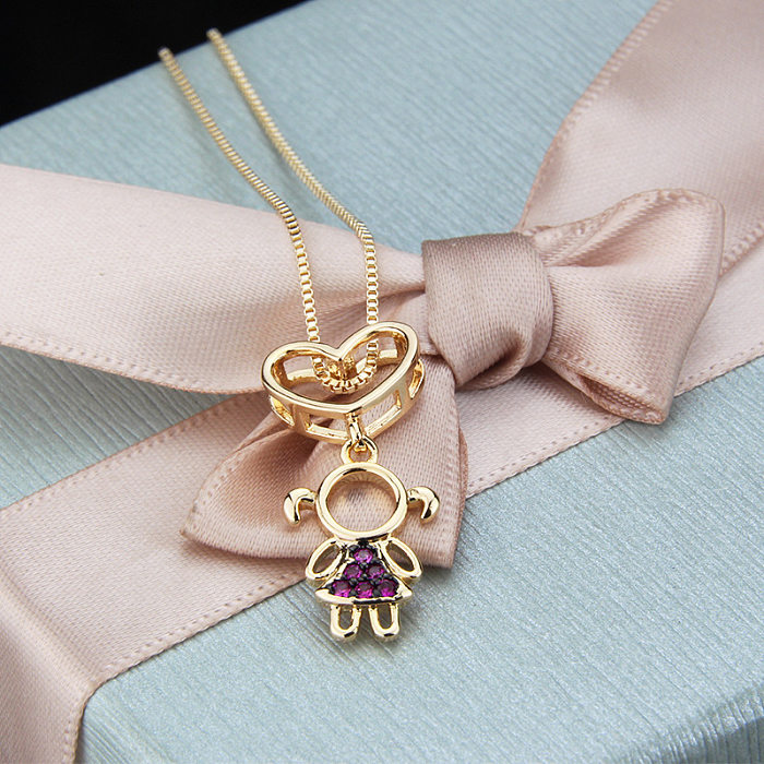 Simple Inlaid Zirconium Heart-shaped Boy And Girl Necklace
