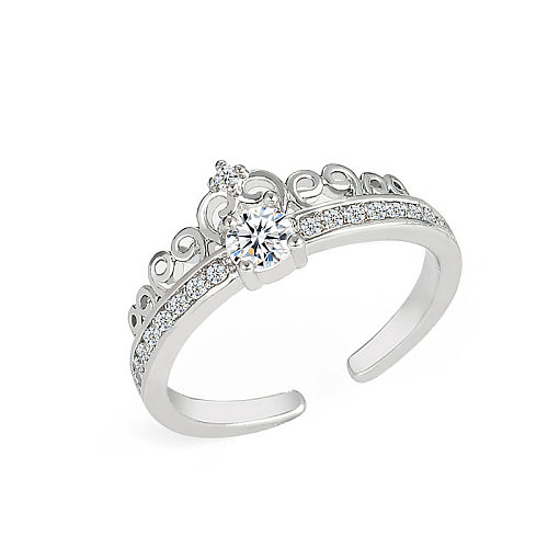 Classic Style Waves Crown Copper Inlay Zircon Open Ring