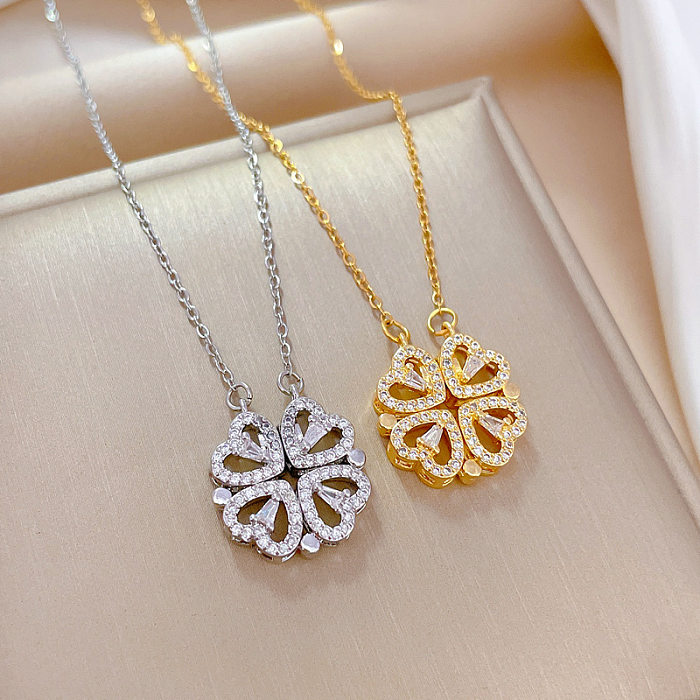 Commute Heart Shape Stainless Steel Copper Plating Inlay Artificial Gemstones Pendant Necklace