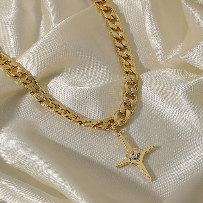 Collier pendentif plaqué or 14 carats avec incrustation de cuivre et croix hip-hop