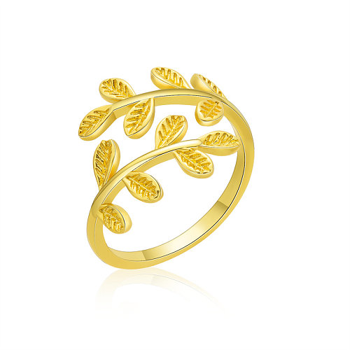 Elegant Simple Style Classic Style Leaf Copper Gold Plated Rings