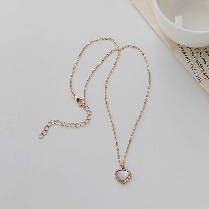 Simple Style Heart Shape Copper Plating Inlay Artificial Diamond Opal Gold Plated Silver Plated Pendant Necklace