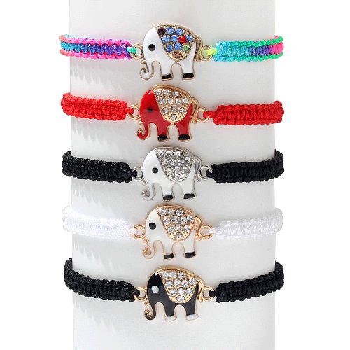 Bracelet en cuivre d'éléphant de corde rouge multicolore tissé à la main de mode
