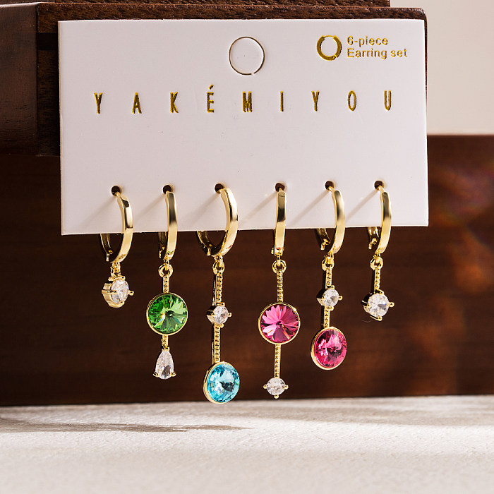1 Set IG Style Original Design Heart Shape Enamel Plating Inlay Copper Zircon 14K Gold Plated Earrings