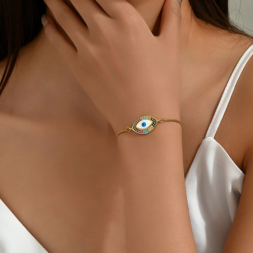 IG Style Sweet Simple Style Devil'S Eye Copper Plating Inlay Zircon 18K Gold Plated Bracelets