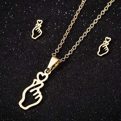 Modern Style Simple Style Gesture Heart Shape Stainless Steel Plating Hollow Out Jewelry Set