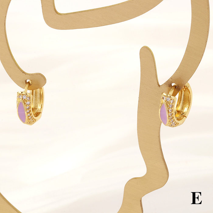 1 Pair Retro Simple Style Geometric Enamel Plating Inlay Copper Zircon 18K Gold Plated Hoop Earrings