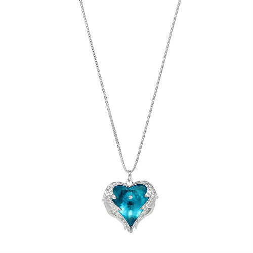 Casual Simple Style Heart Shape Stainless Steel Titanium Steel Copper Polishing Plating Inlay Zircon White Gold Plated Pendant Necklace