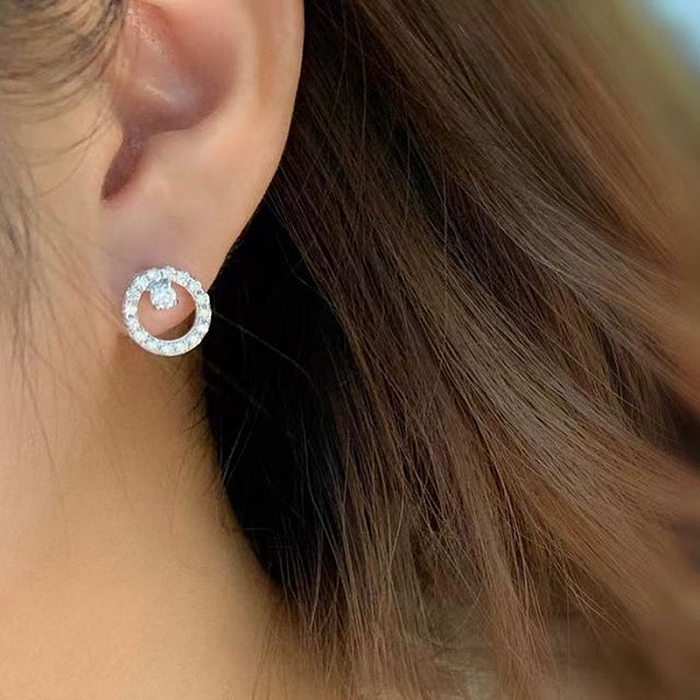 1 Pair Cute Round Inlay Copper Zircon Ear Studs