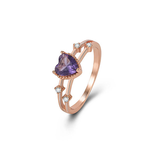 Fashion Heart Shape Copper Plating Inlay Zircon Rings 1 Piece