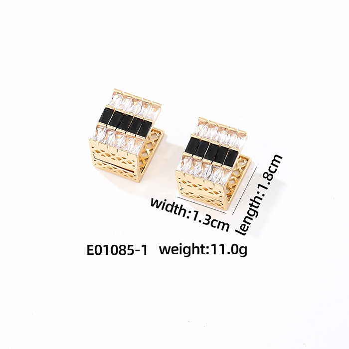 1 par de pendientes de circonita de cobre con incrustaciones cuadradas brillantes y dulces informales