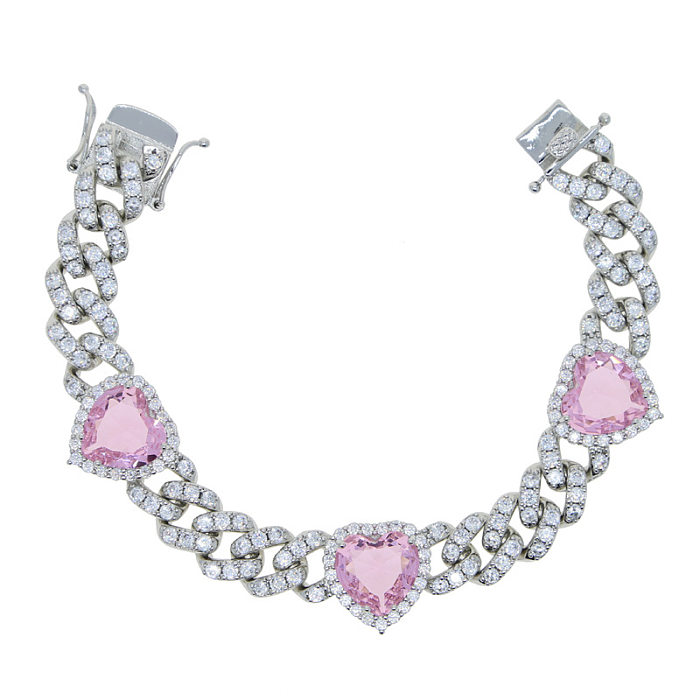 Hip-Hop Heart Shape Copper Inlay Zircon Bracelets