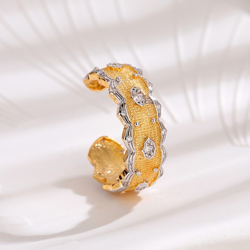 Anillos abiertos chapados en oro de 18K con incrustaciones de encaje chapado en cobre de loto estilo francés lujoso estilo vintage