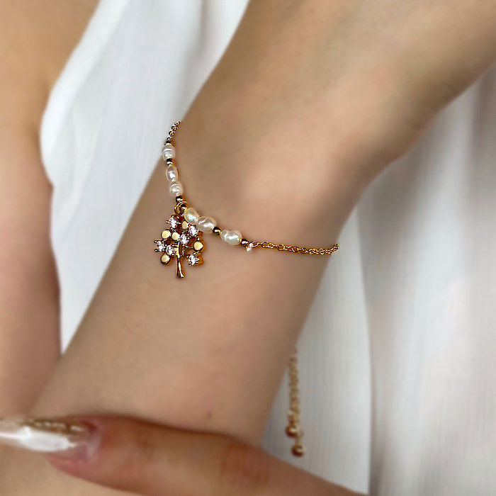 Bracelets de cuivre d'arbre de style simple Bracelets de cuivre de zircon de perle